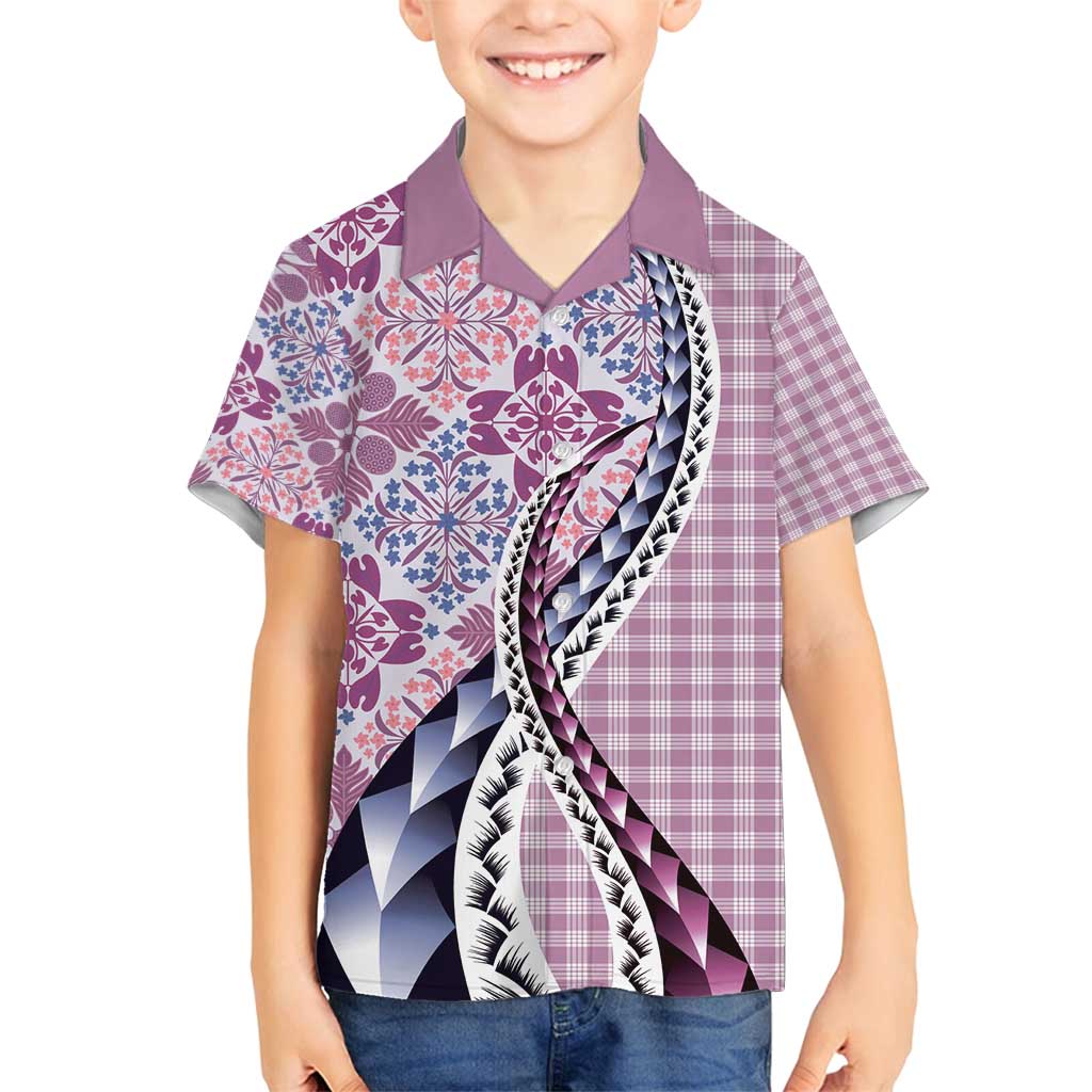 Aloha Vintage Palaka Floral Hawaiian Quilt Family Matching Puletasi and Hawaiian Shirt Akala Motif - Polynesian Pride