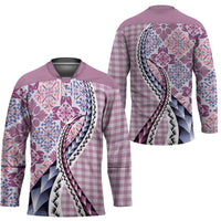 Aloha Vintage Palaka Floral Hawaiian Quilt Hockey Jersey Akala Motif - Polynesian Pride