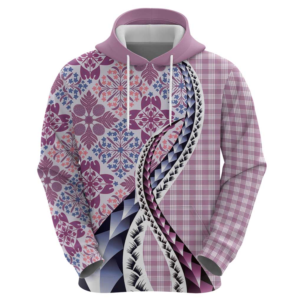 Aloha Vintage Palaka Floral Hawaiian Quilt Hoodie Akala Motif - Polynesian Pride