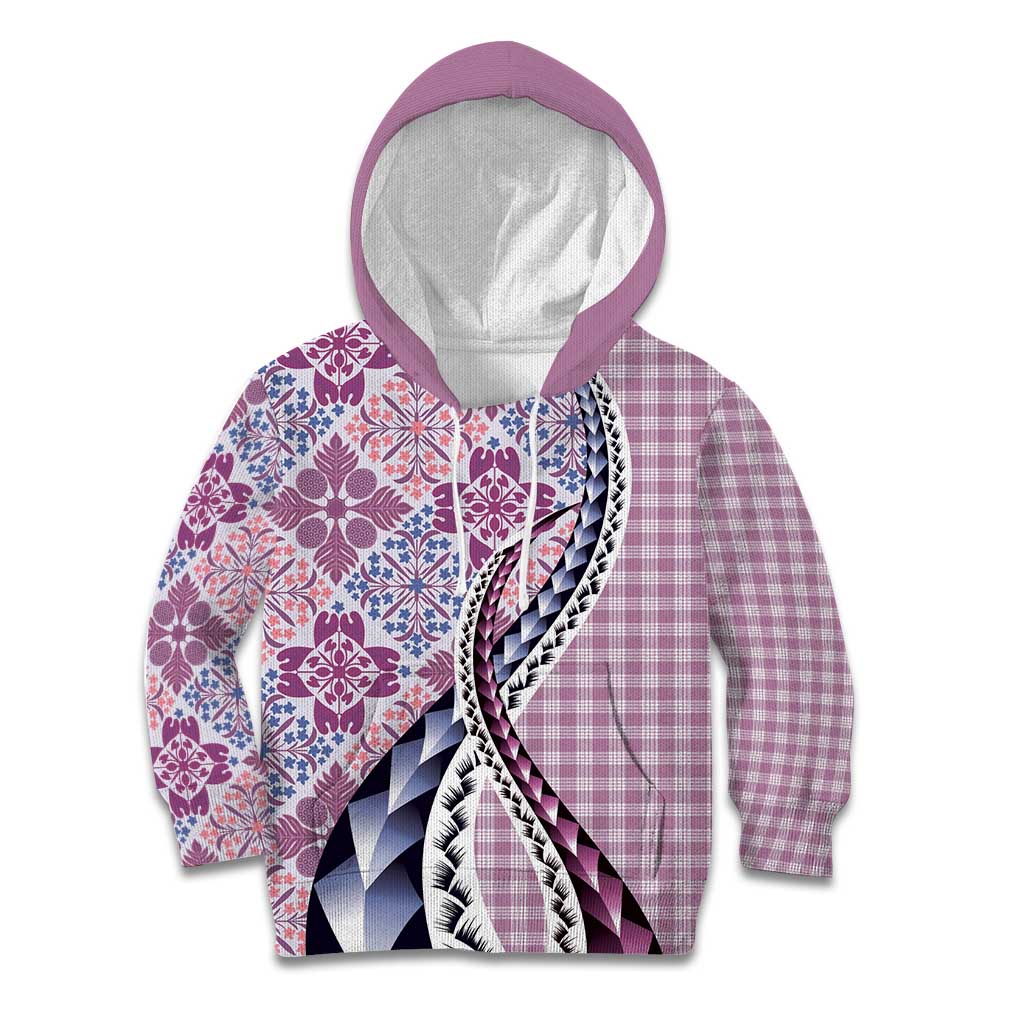 Aloha Vintage Palaka Floral Hawaiian Quilt Kid Hoodie Akala Motif - Polynesian Pride