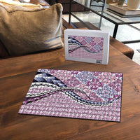 Aloha Vintage Palaka Floral Hawaiian Quilt Puzzle Akala Motif - Polynesian Pride