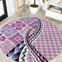 Aloha Vintage Palaka Floral Hawaiian Quilt Round Carpet Akala Motif - Polynesian Pride