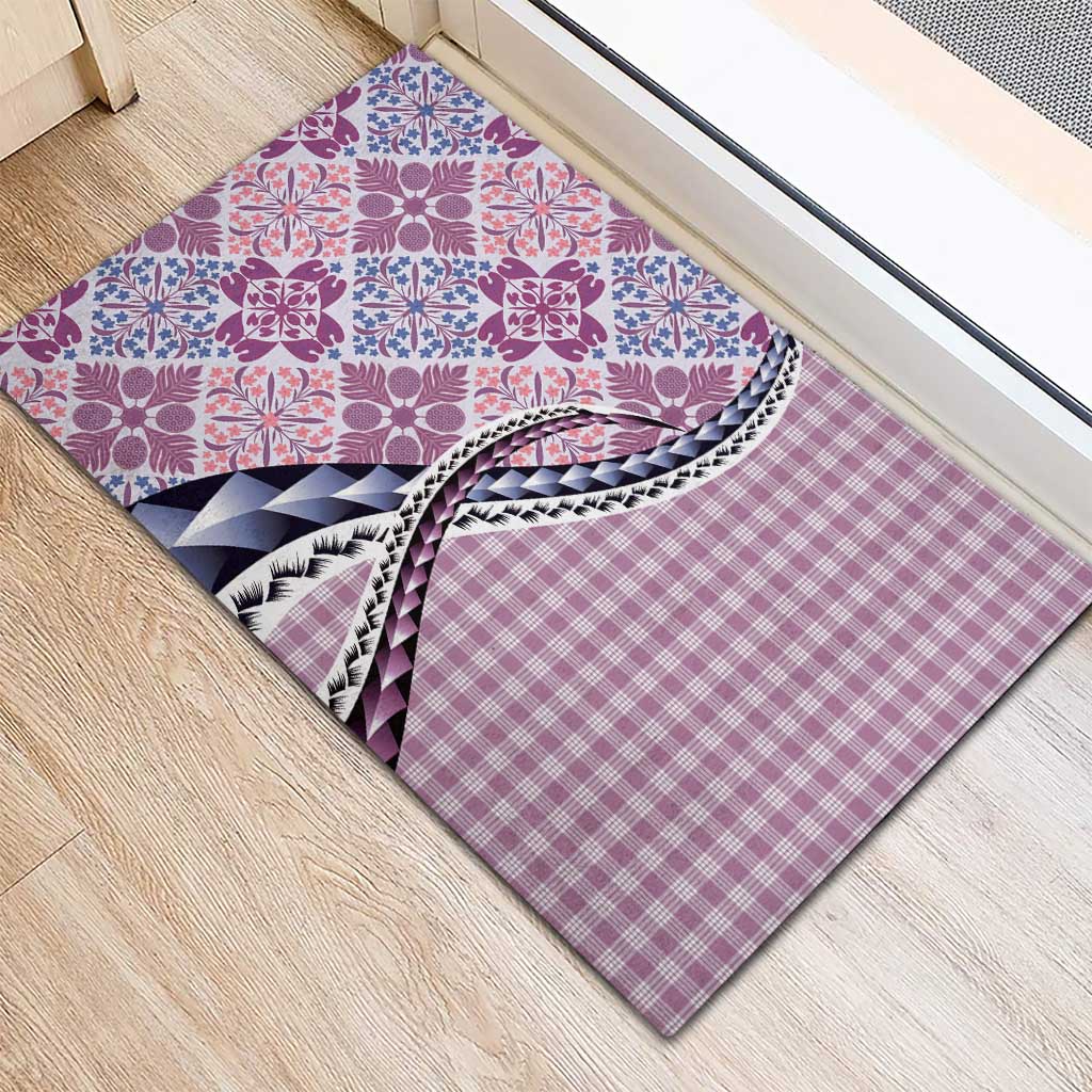 Aloha Vintage Palaka Floral Hawaiian Quilt Rubber Doormat Akala Motif - Polynesian Pride