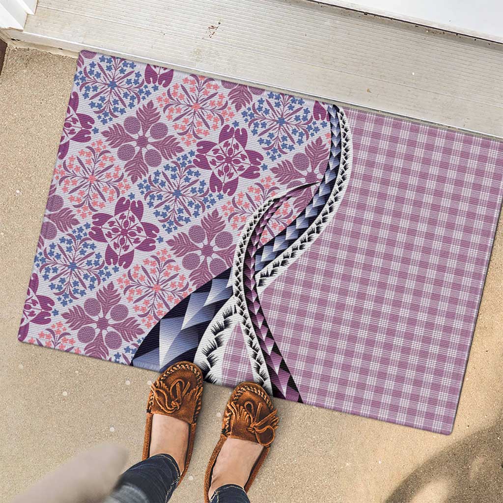 Aloha Vintage Palaka Floral Hawaiian Quilt Rubber Doormat Akala Motif - Polynesian Pride