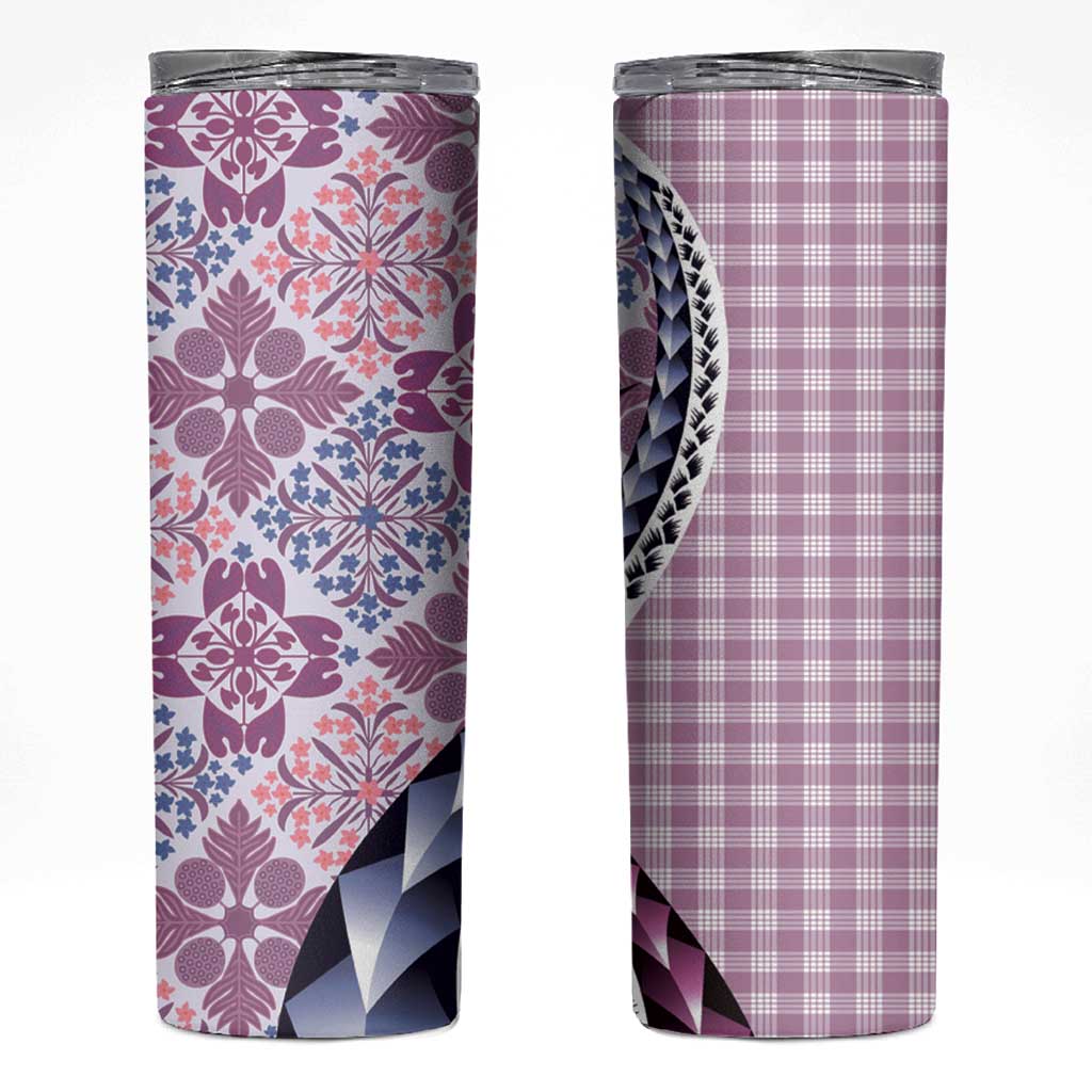 Aloha Vintage Palaka Floral Hawaiian Quilt Skinny Tumbler Akala Motif - Polynesian Pride
