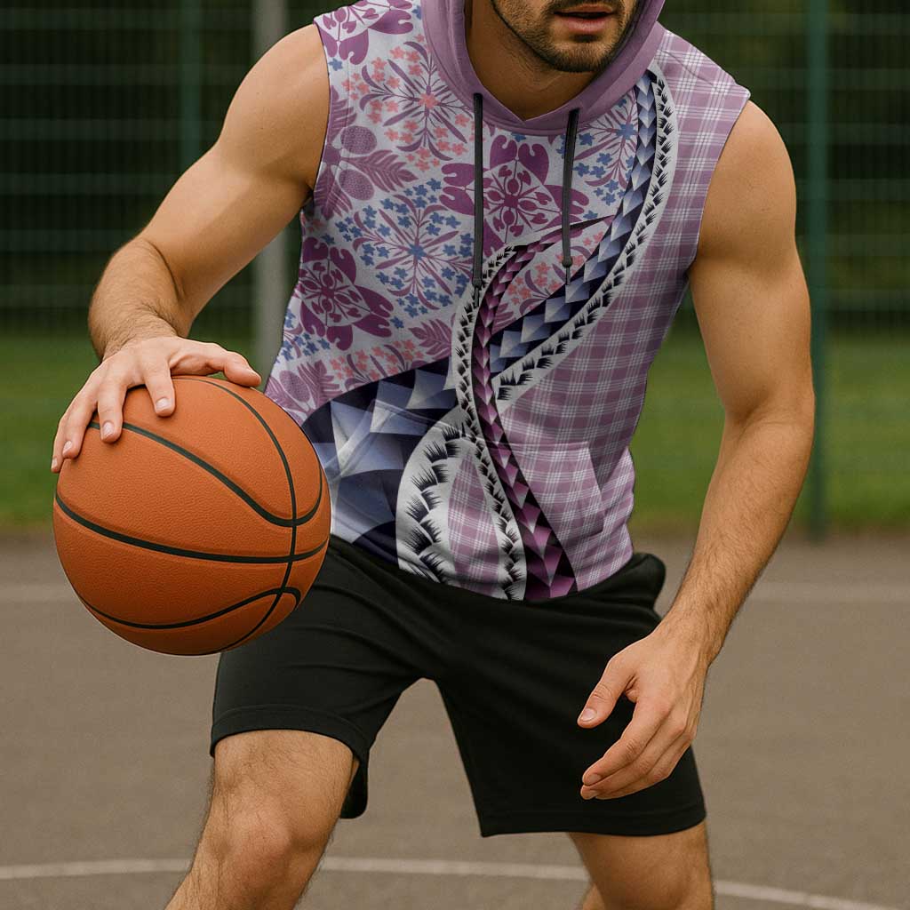 Aloha Vintage Palaka Floral Hawaiian Quilt Sleeveless Hoodie Akala Motif - Polynesian Pride