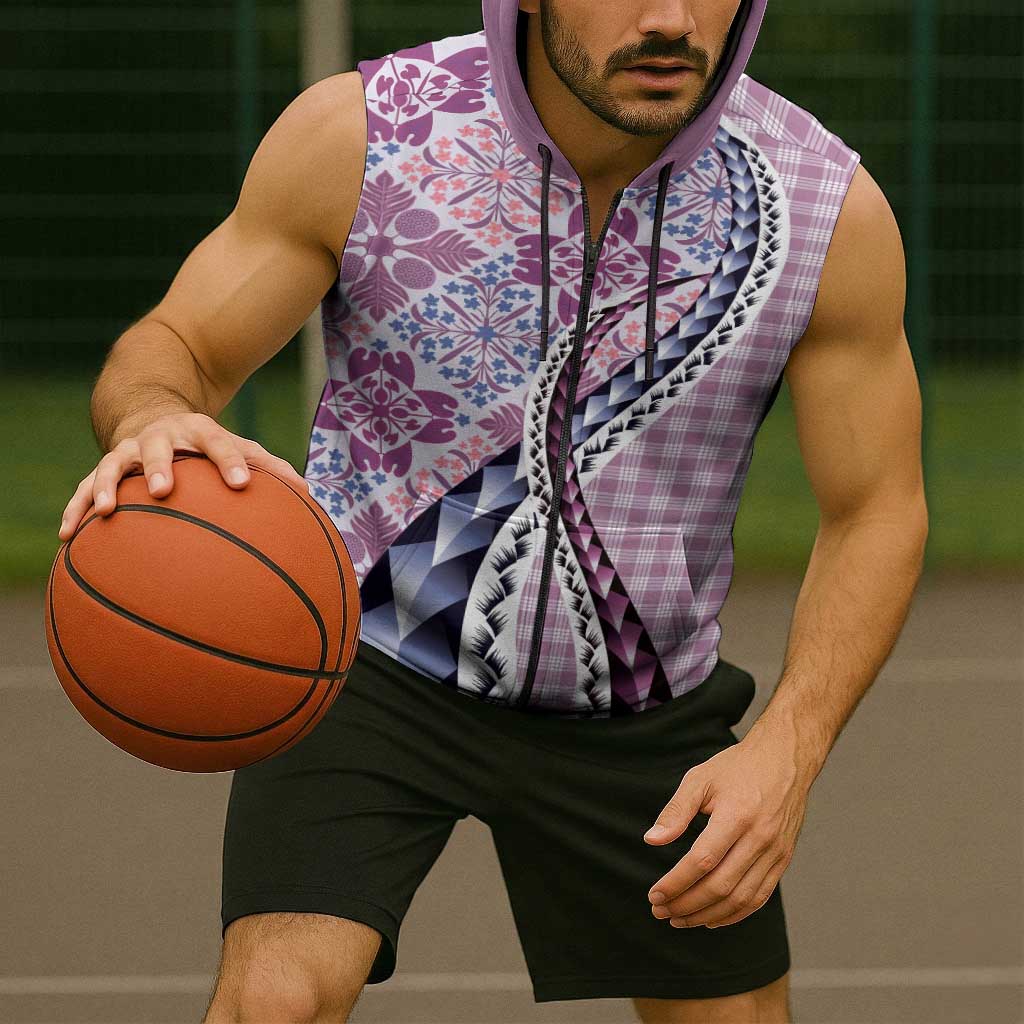 Aloha Vintage Palaka Floral Hawaiian Quilt Sleeveless Zip Hoodie Akala Motif LT9
