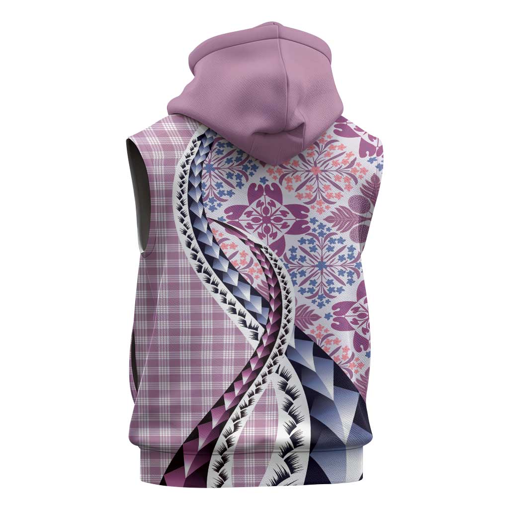 Aloha Vintage Palaka Floral Hawaiian Quilt Sleeveless Zip Hoodie Akala Motif - Polynesian Pride