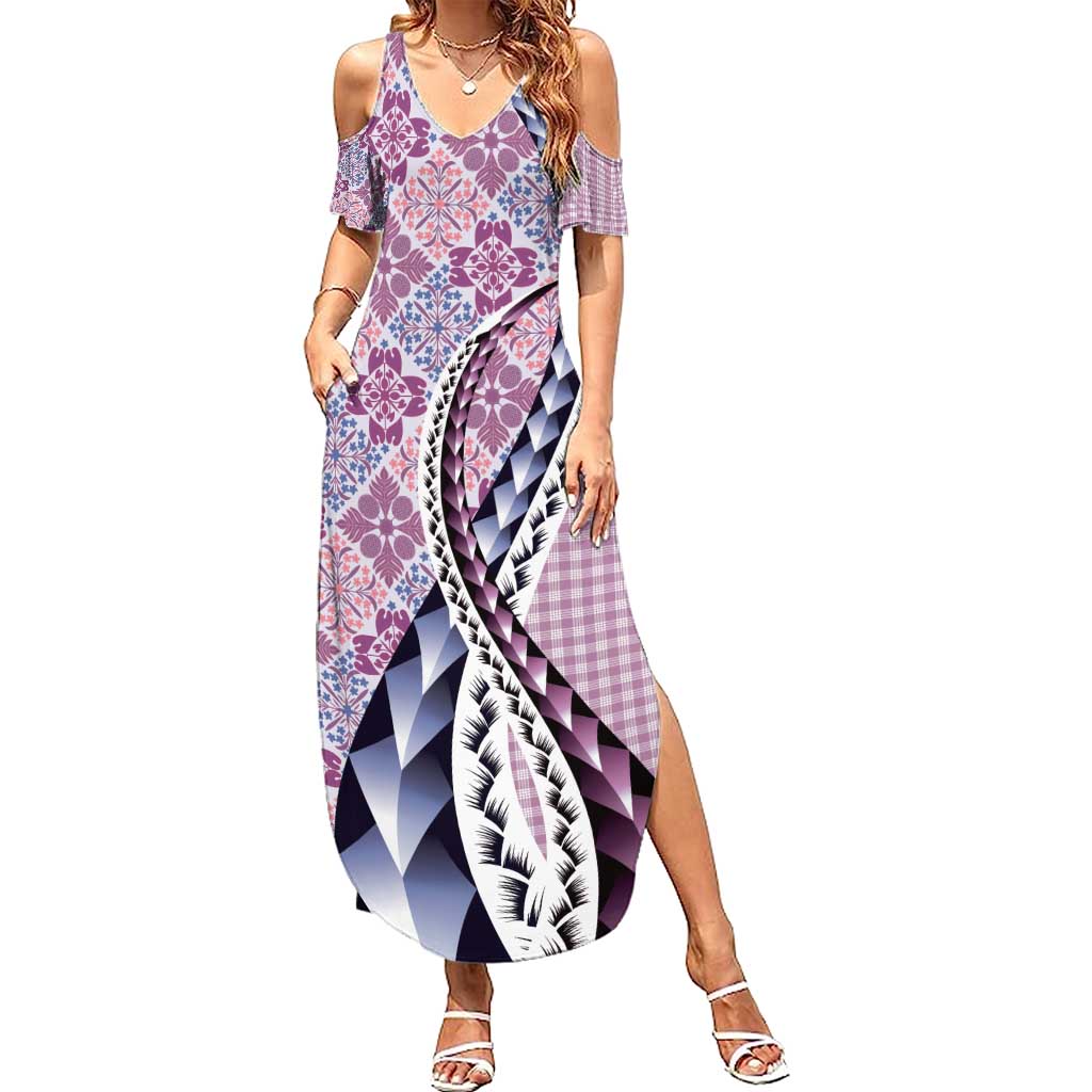 Aloha Vintage Palaka Floral Hawaiian Quilt Summer Maxi Dress Akala Motif - Polynesian Pride