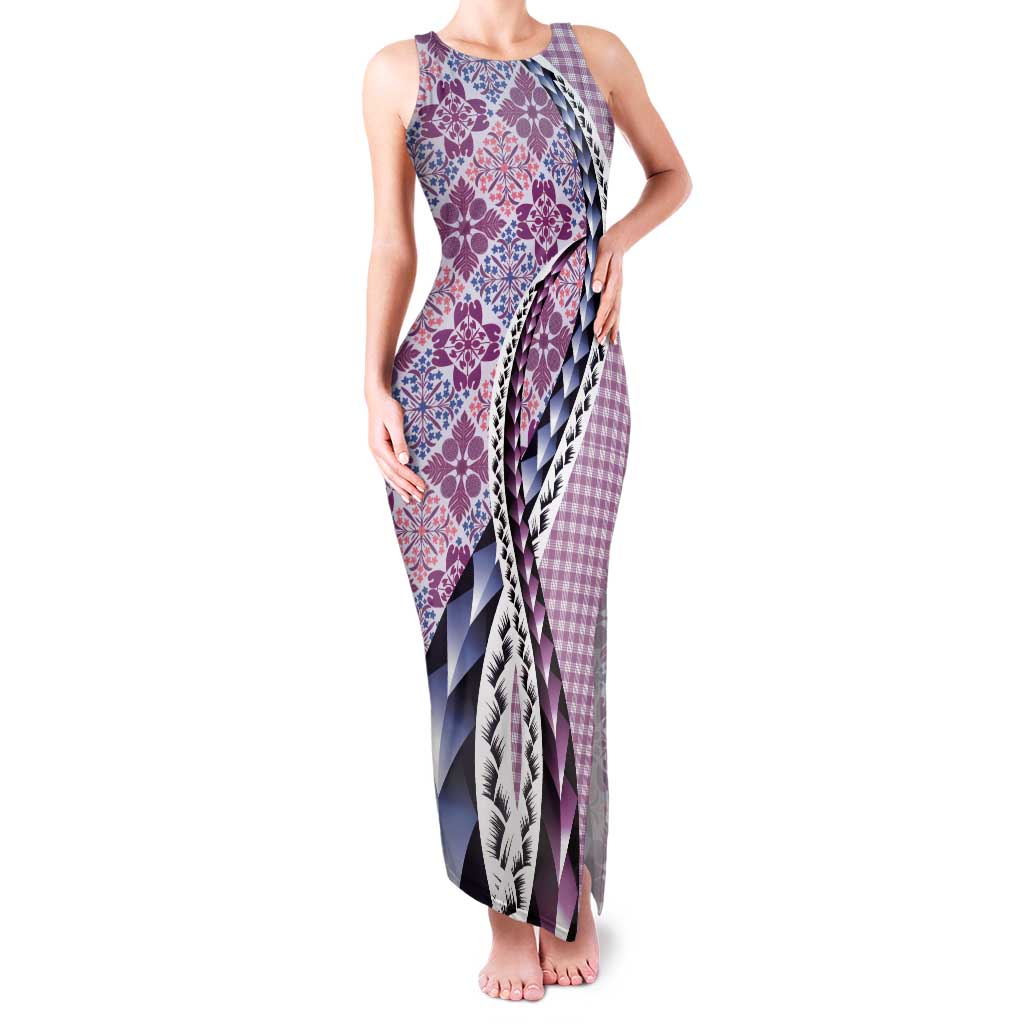 Aloha Vintage Palaka Floral Hawaiian Quilt Tank Maxi Dress Akala Motif - Polynesian Pride
