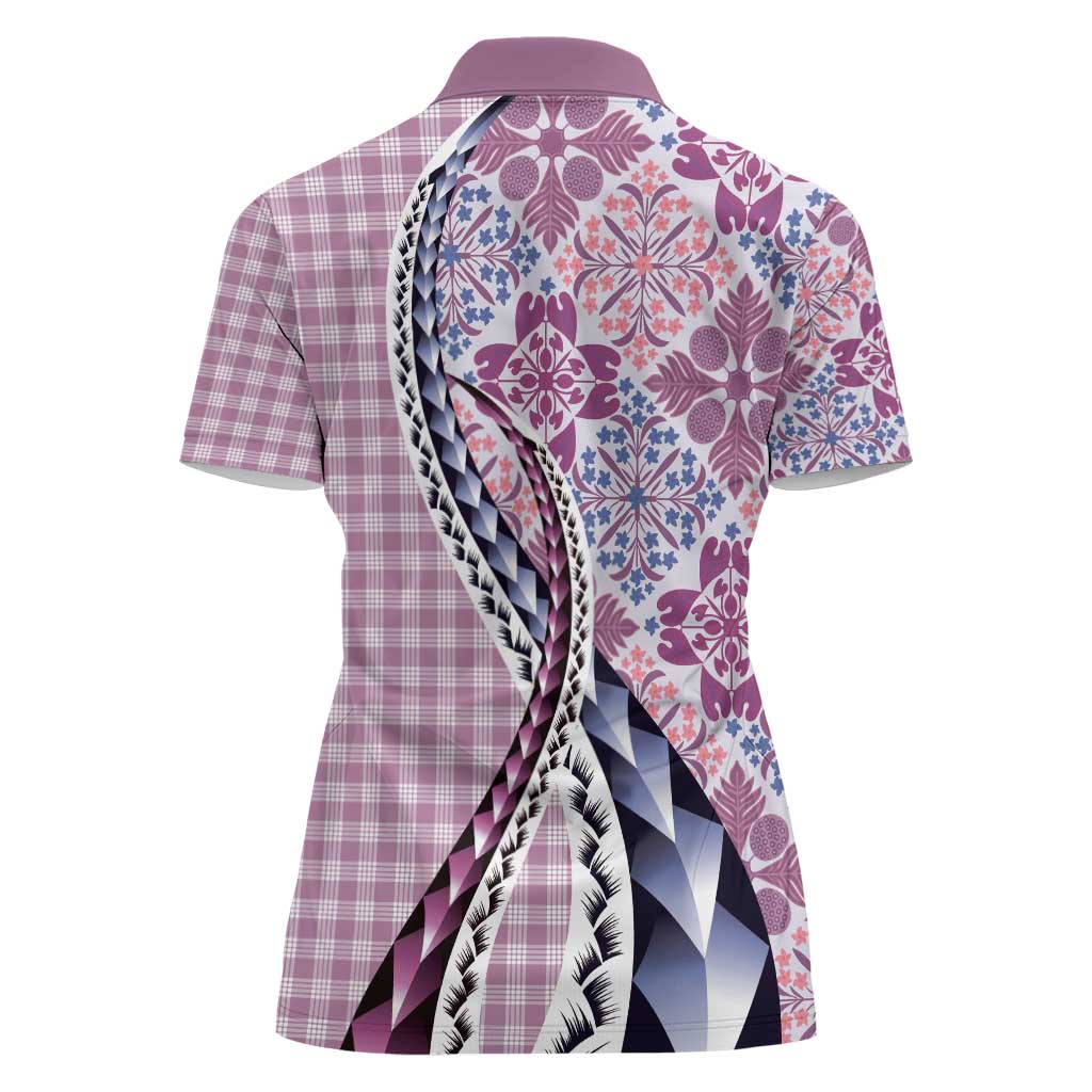 Aloha Vintage Palaka Floral Hawaiian Quilt Women Polo Shirt Akala Motif - Polynesian Pride