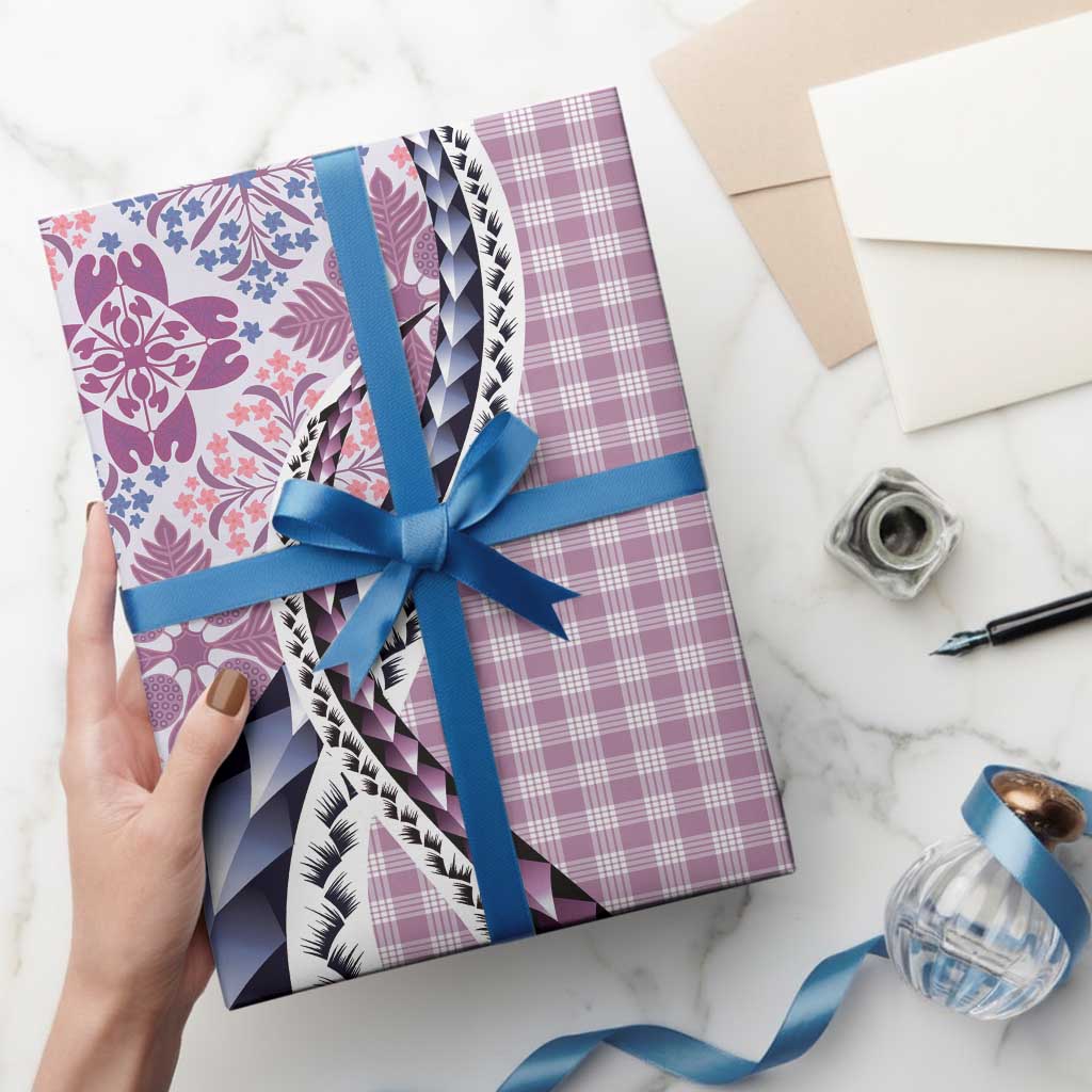 Aloha Vintage Palaka Floral Hawaiian Quilt Wrapping Paper Akala Motif - Polynesian Pride