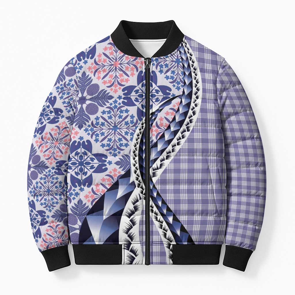 Aloha Vintage Palaka Floral Hawaiian Quilt Bomber Puffer Jacket Poni Motif - Polynesian Pride