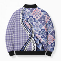 Aloha Vintage Palaka Floral Hawaiian Quilt Bomber Puffer Jacket Poni Motif - Polynesian Pride