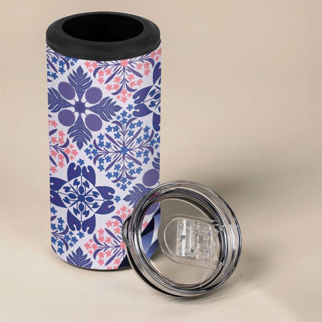 Aloha Vintage Palaka Floral Hawaiian Quilt 4 in 1 Can Cooler Tumbler Poni Motif - Polynesian Pride
