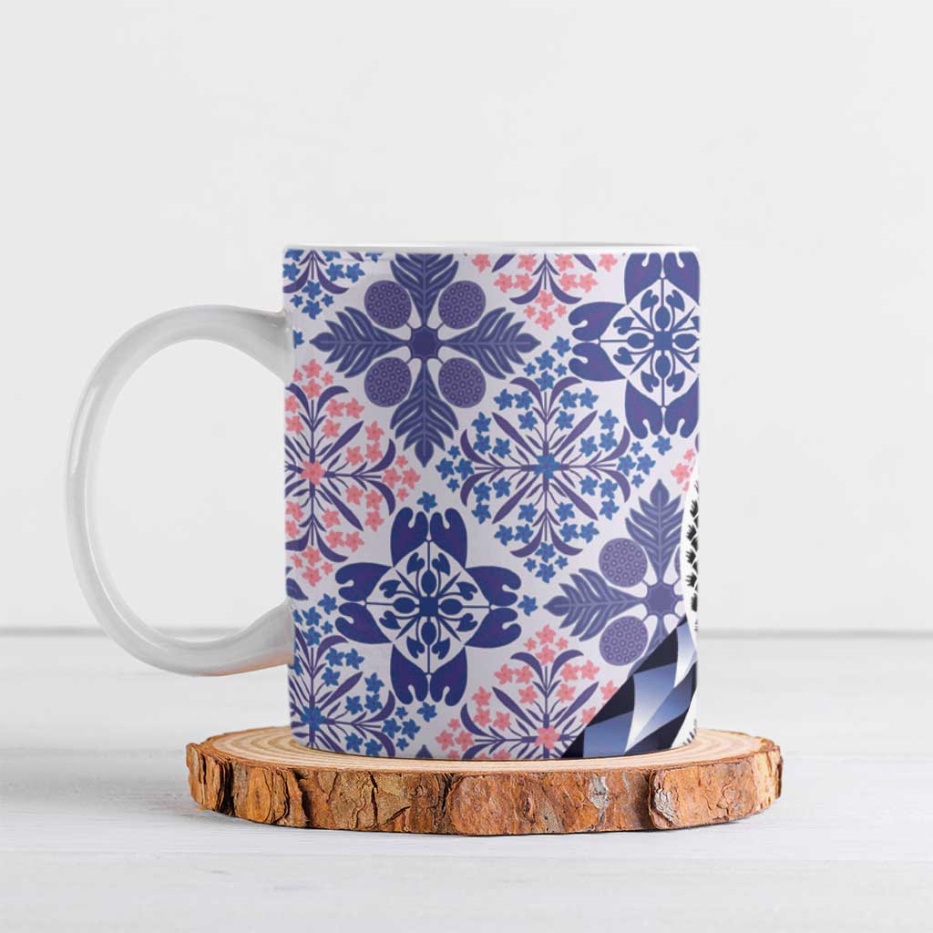 Aloha Vintage Palaka Floral Hawaiian Quilt Ceramic Mug Poni Motif - Polynesian Pride