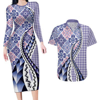 Aloha Vintage Palaka Floral Hawaiian Quilt Couples Matching Long Sleeve Bodycon Dress and Hawaiian Shirt Poni Motif - Polynesian Pride