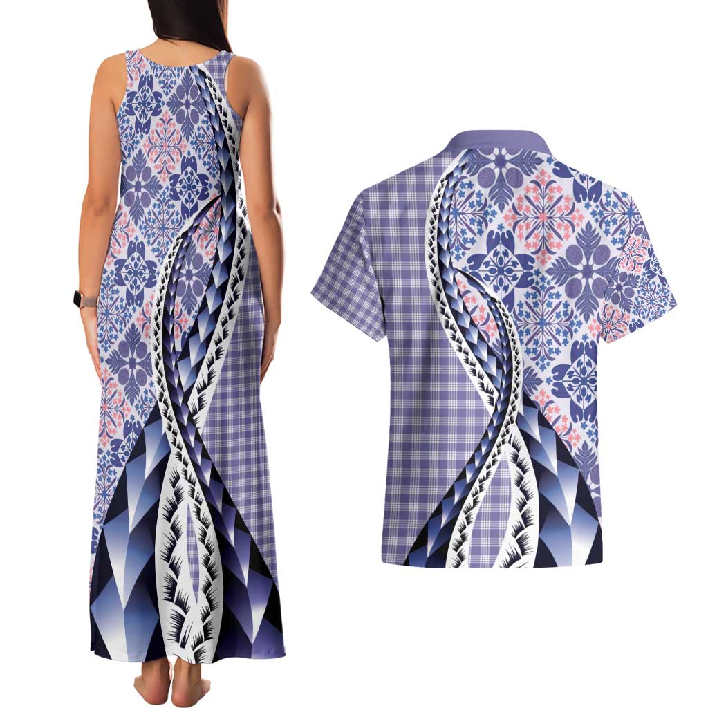 Aloha Vintage Palaka Floral Hawaiian Quilt Couples Matching Tank Maxi Dress and Hawaiian Shirt Poni Motif - Polynesian Pride
