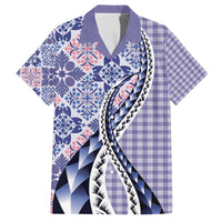 Aloha Vintage Palaka Floral Hawaiian Quilt Family Matching Off The Shoulder Long Sleeve Dress and Hawaiian Shirt Poni Motif - Polynesian Pride