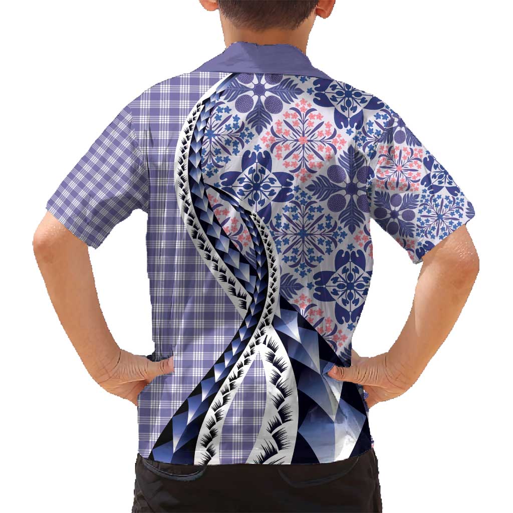 Aloha Vintage Palaka Floral Hawaiian Quilt Family Matching Off Shoulder Maxi Dress and Hawaiian Shirt Poni Motif - Polynesian Pride