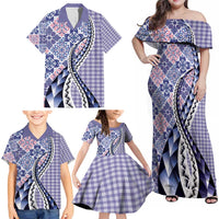 Aloha Vintage Palaka Floral Hawaiian Quilt Family Matching Off Shoulder Maxi Dress and Hawaiian Shirt Poni Motif - Polynesian Pride