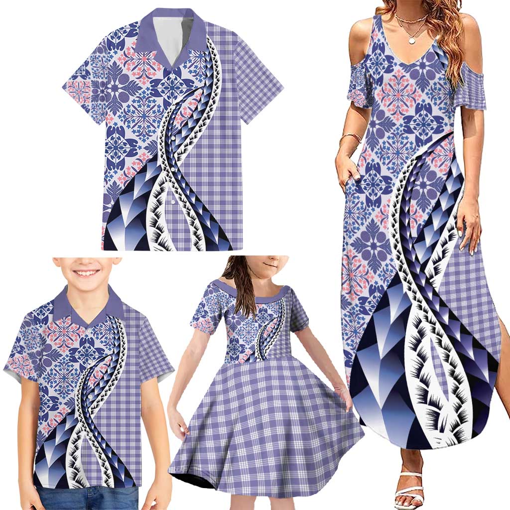 Aloha Vintage Palaka Floral Hawaiian Quilt Family Matching Summer Maxi Dress and Hawaiian Shirt Poni Motif - Polynesian Pride