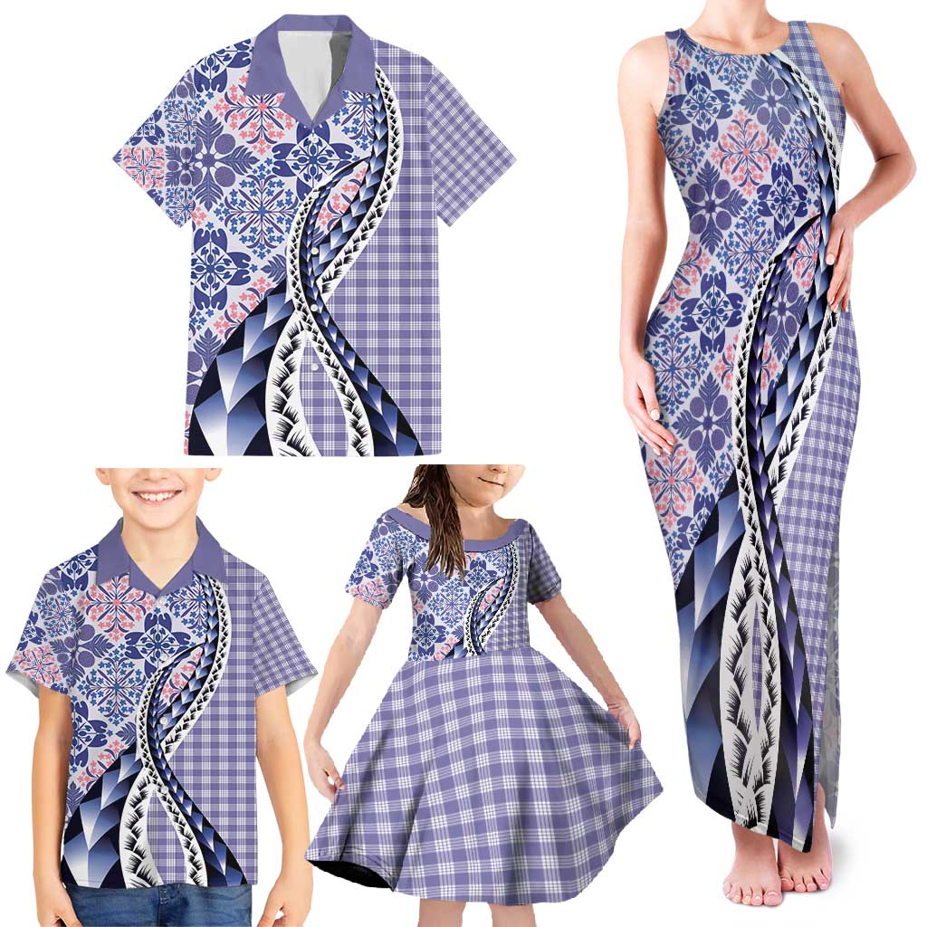 Aloha Vintage Palaka Floral Hawaiian Quilt Family Matching Tank Maxi Dress and Hawaiian Shirt Poni Motif - Polynesian Pride