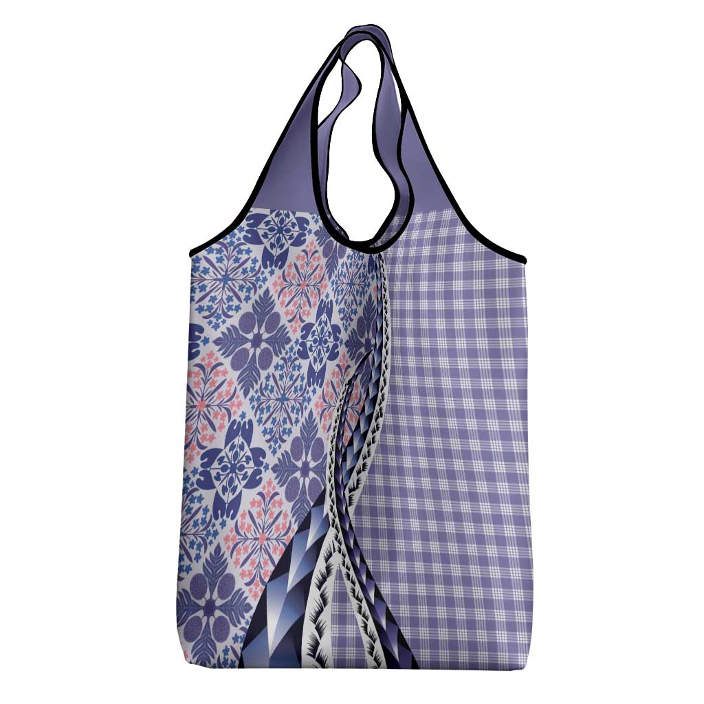 Aloha Vintage Palaka Floral Hawaiian Quilt Grocery Bag Poni Motif - Polynesian Pride