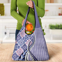 Aloha Vintage Palaka Floral Hawaiian Quilt Grocery Bag Poni Motif - Polynesian Pride