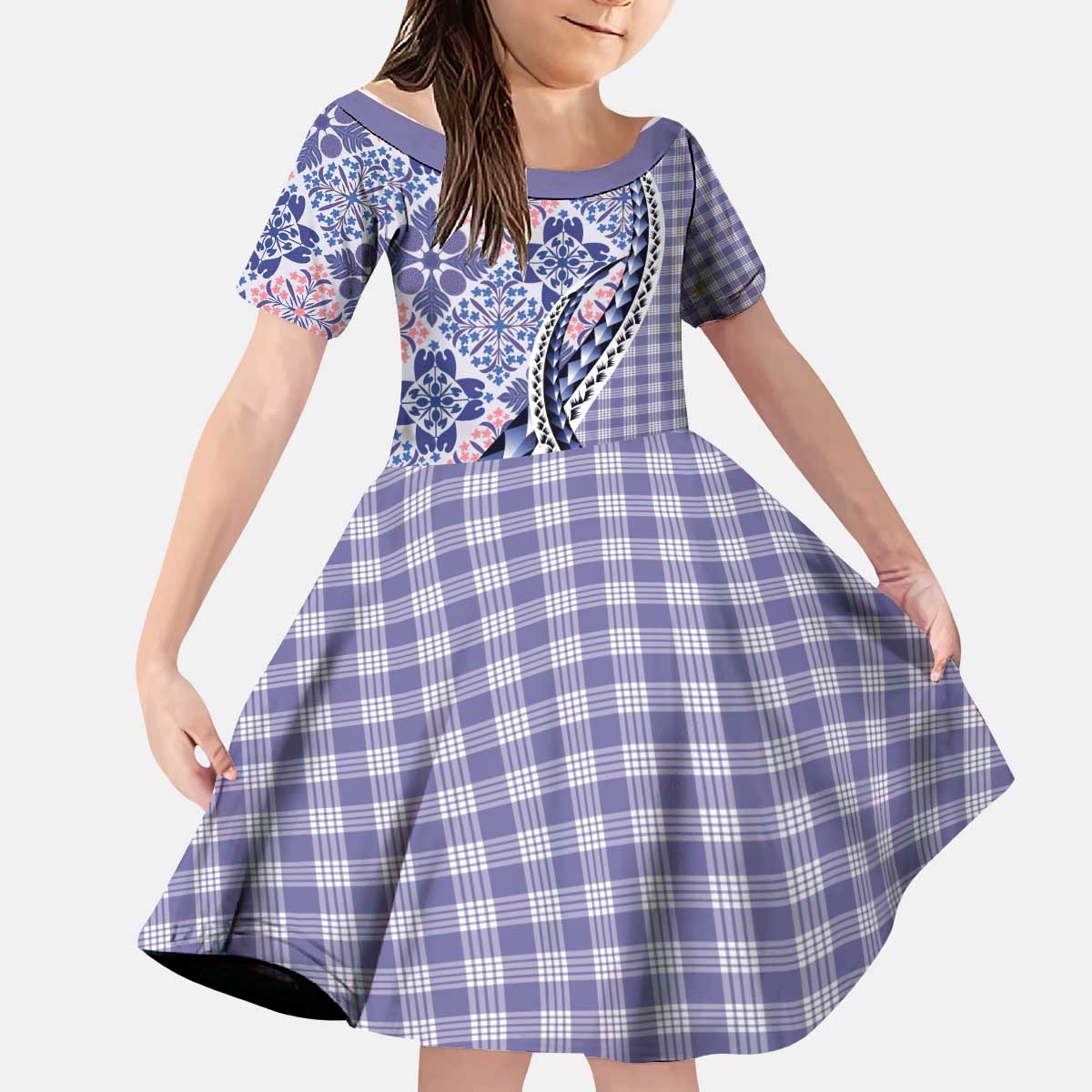 Aloha Vintage Palaka Floral Hawaiian Quilt Kid Short Sleeve Dress Poni Motif - Polynesian Pride