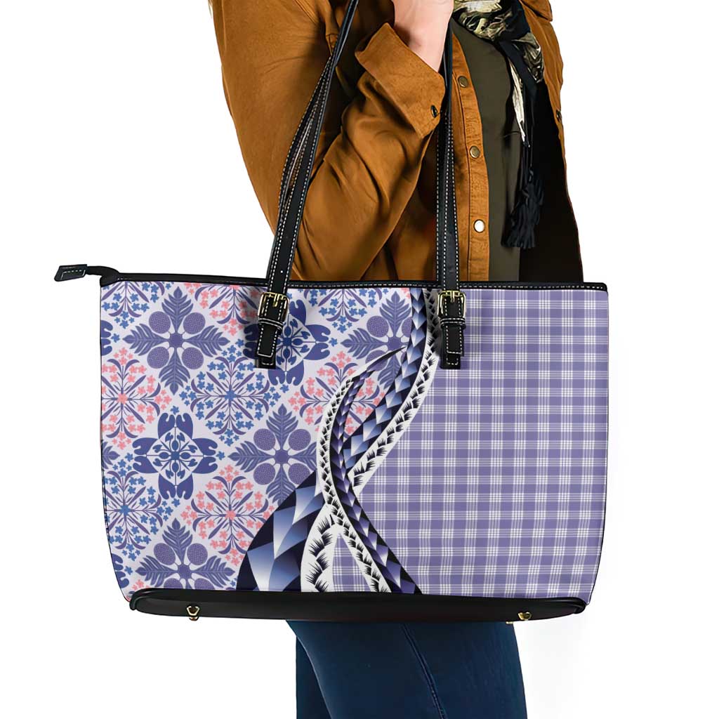 Aloha Vintage Palaka Floral Hawaiian Quilt Leather Tote Bag Poni Motif - Polynesian Pride