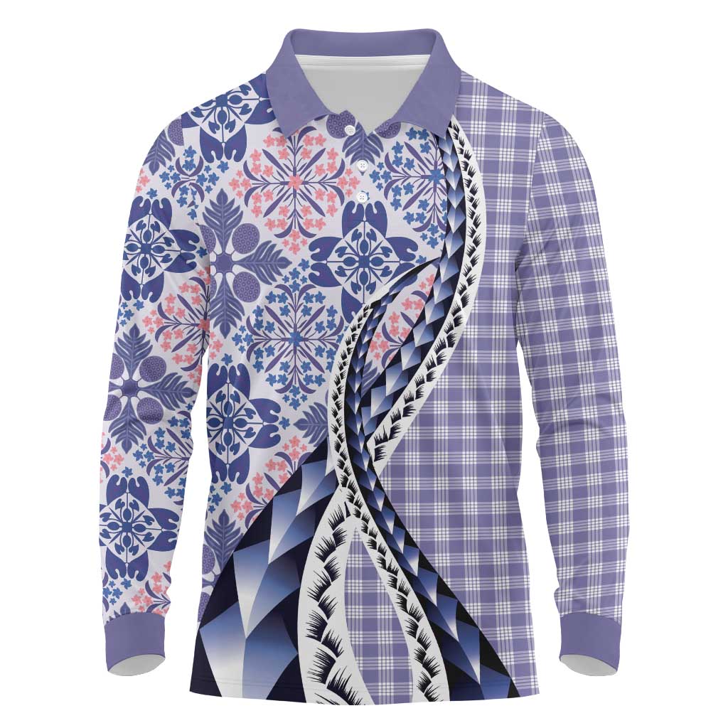 Aloha Vintage Palaka Floral Hawaiian Quilt Long Sleeve Polo Shirt Poni Motif - Polynesian Pride