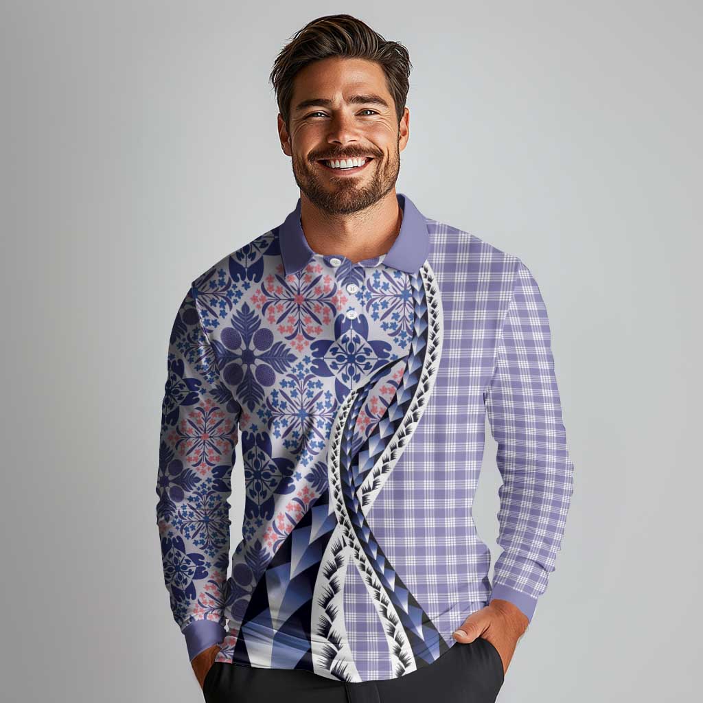 Aloha Vintage Palaka Floral Hawaiian Quilt Long Sleeve Polo Shirt Poni Motif - Polynesian Pride