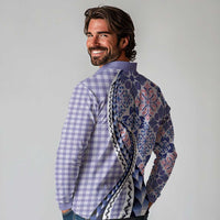 Aloha Vintage Palaka Floral Hawaiian Quilt Long Sleeve Polo Shirt Poni Motif - Polynesian Pride