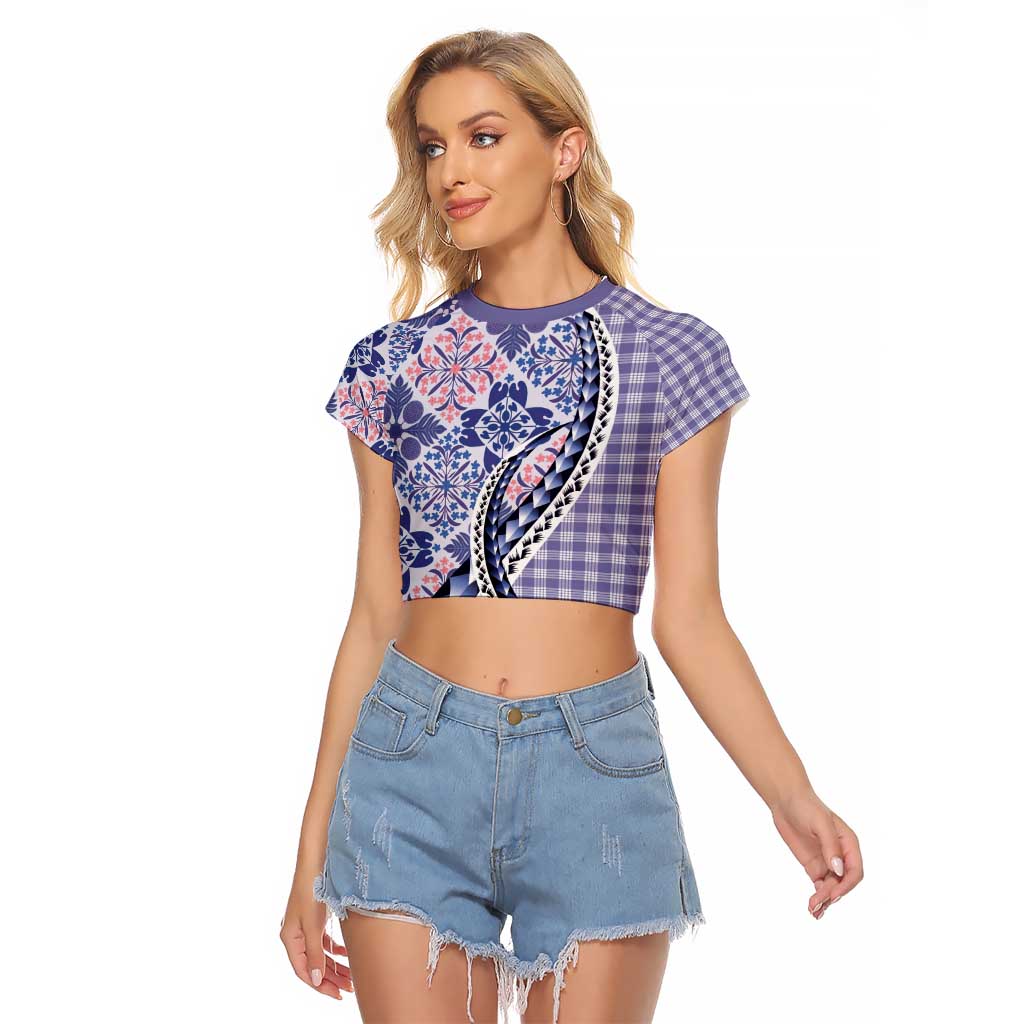 Aloha Vintage Palaka Floral Hawaiian Quilt Raglan Cropped T Shirt Poni Motif - Polynesian Pride