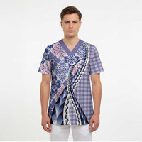 Aloha Vintage Palaka Floral Hawaiian Quilt Scrub Top Poni Motif - Polynesian Pride