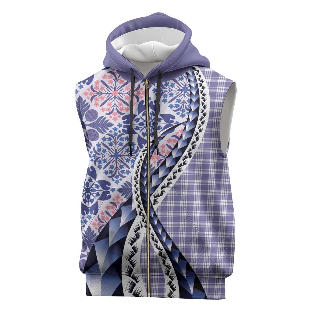 Aloha Vintage Palaka Floral Hawaiian Quilt Sleeveless Zip Hoodie Poni Motif - Polynesian Pride