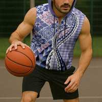 Aloha Vintage Palaka Floral Hawaiian Quilt Sleeveless Zip Hoodie Poni Motif - Polynesian Pride