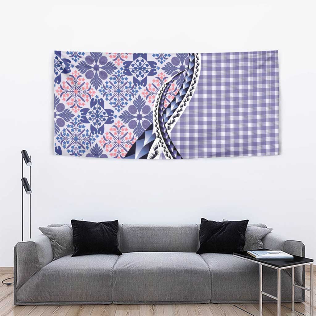 Aloha Vintage Palaka Floral Hawaiian Quilt Tapestry Poni Motif - Polynesian Pride