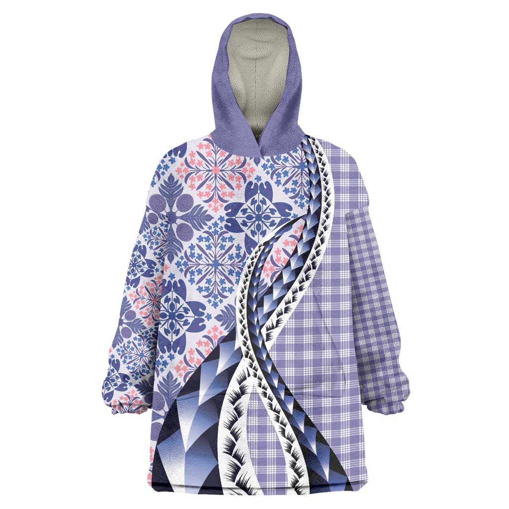 Aloha Vintage Palaka Floral Hawaiian Quilt Wearable Blanket Hoodie Poni Motif - Polynesian Pride