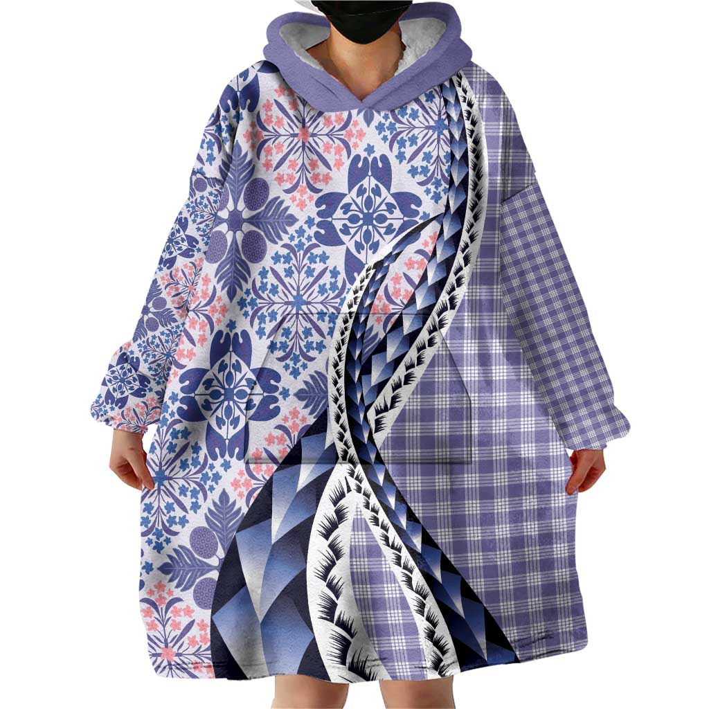 Aloha Vintage Palaka Floral Hawaiian Quilt Wearable Blanket Hoodie Poni Motif - Polynesian Pride