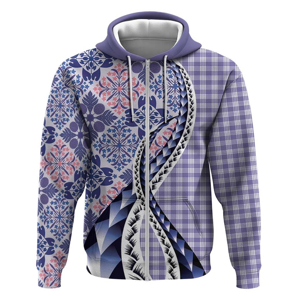Aloha Vintage Palaka Floral Hawaiian Quilt Zip Hoodie Poni Motif - Polynesian Pride