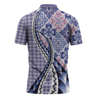 Aloha Vintage Palaka Floral Hawaiian Quilt Zipper Polo Shirt Poni Motif - Polynesian Pride