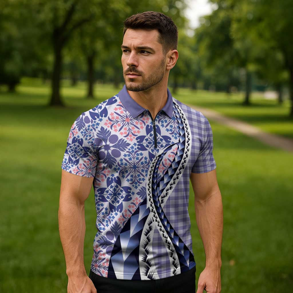 Aloha Vintage Palaka Floral Hawaiian Quilt Zipper Polo Shirt Poni Motif - Polynesian Pride