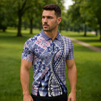 Aloha Vintage Palaka Floral Hawaiian Quilt Zipper Polo Shirt Poni Motif - Polynesian Pride