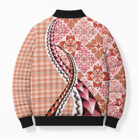 Aloha Vintage Palaka Floral Hawaiian Quilt Bomber Puffer Jacket Ulaula Motif - Polynesian Pride