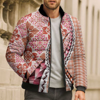 Aloha Vintage Palaka Floral Hawaiian Quilt Bomber Puffer Jacket Ulaula Motif - Polynesian Pride