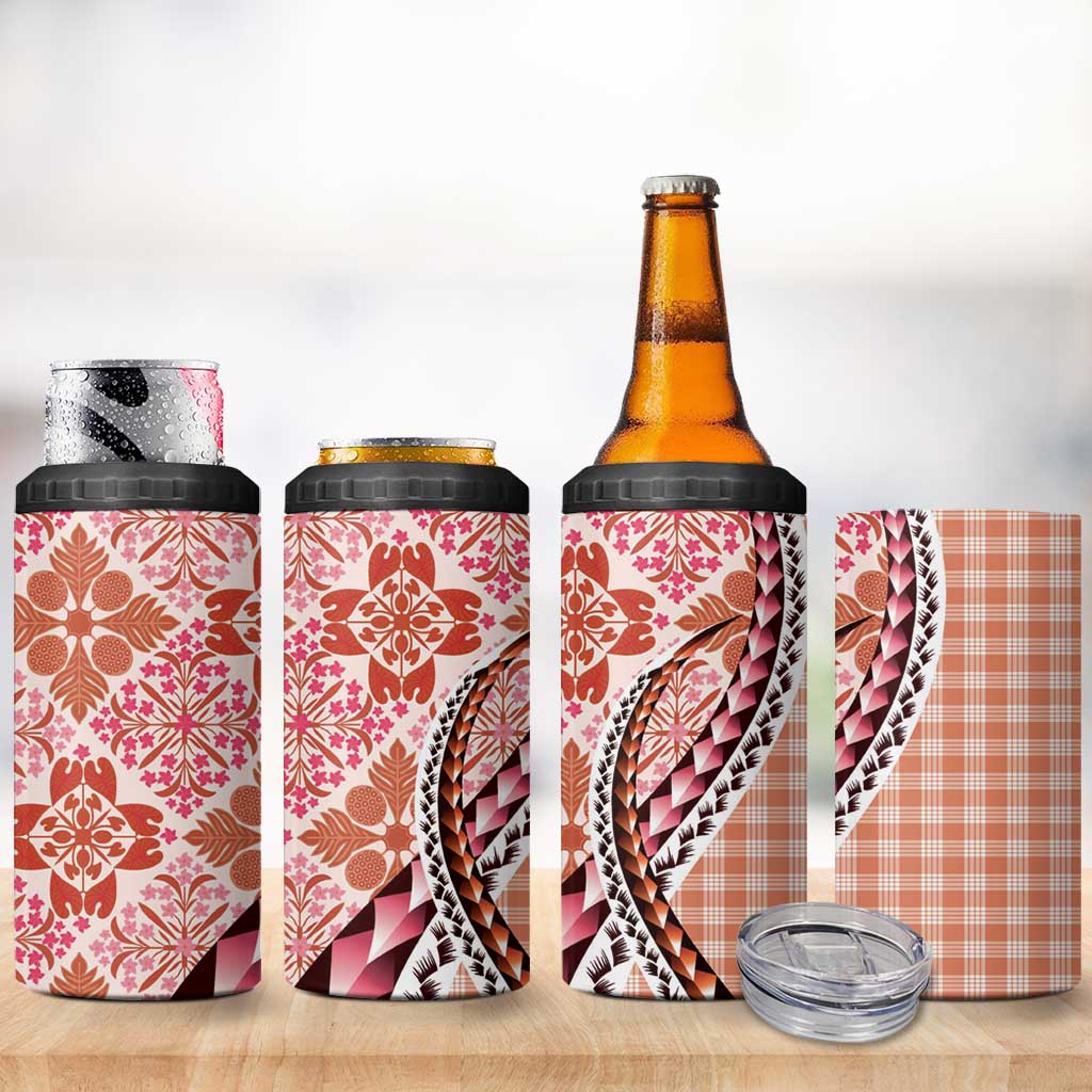 Aloha Vintage Palaka Floral Hawaiian Quilt 4 in 1 Can Cooler Tumbler Ulaula Motif - Polynesian Pride