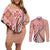 Aloha Vintage Palaka Floral Hawaiian Quilt Couples Matching Off Shoulder Short Dress and Long Sleeve Button Shirt Ulaula Motif - Polynesian Pride