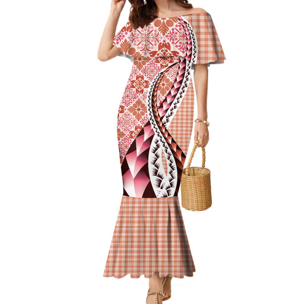 Aloha Vintage Palaka Floral Hawaiian Quilt Family Matching Mermaid Dress and Hawaiian Shirt Ulaula Motif - Polynesian Pride